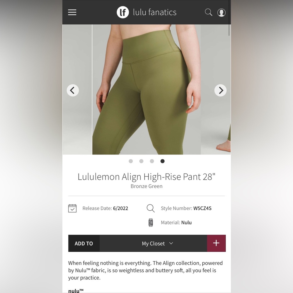 Lululemon Align Bronze Green High-Waisted size 6 Inseam: 28” - Picture 2 of 15